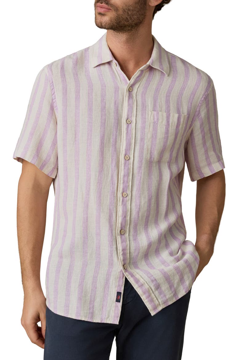 Palma Linen Short Sleeve Button-Up Shirt, Main, color, LILAC SHELL STRIPE