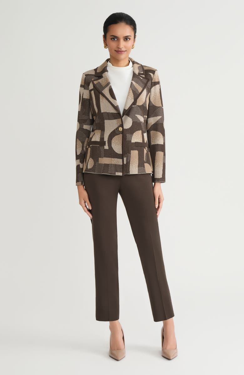 Ming Wang Tailored Geometric Jacquard Knit Blazer, Alternate, color, Warm Taupe/Dark Umber/Ivory