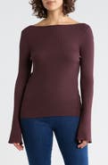Leith Boat Neck Flare Sleeve Sculpt Sweater