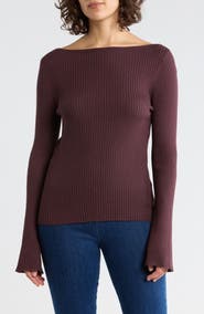 Leith Boat Neck Flare Sleeve Sculpt Sweater