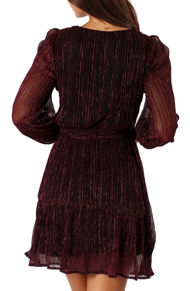 Petal & Pup Glimmer Metallic Belted Long Sleeve Dress, Alternate, color, Pink