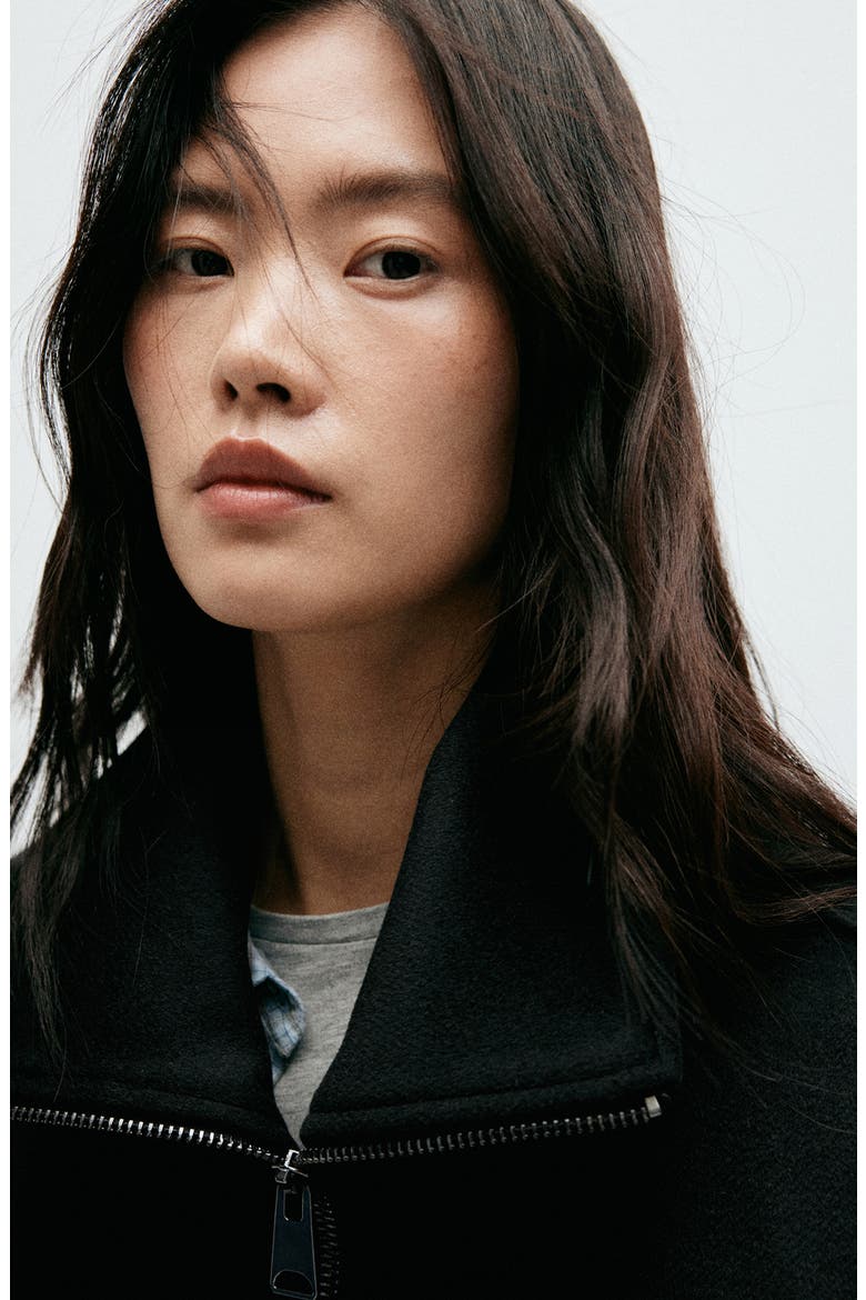 High Neck Zip Jacket, Alternate, color, BLACK