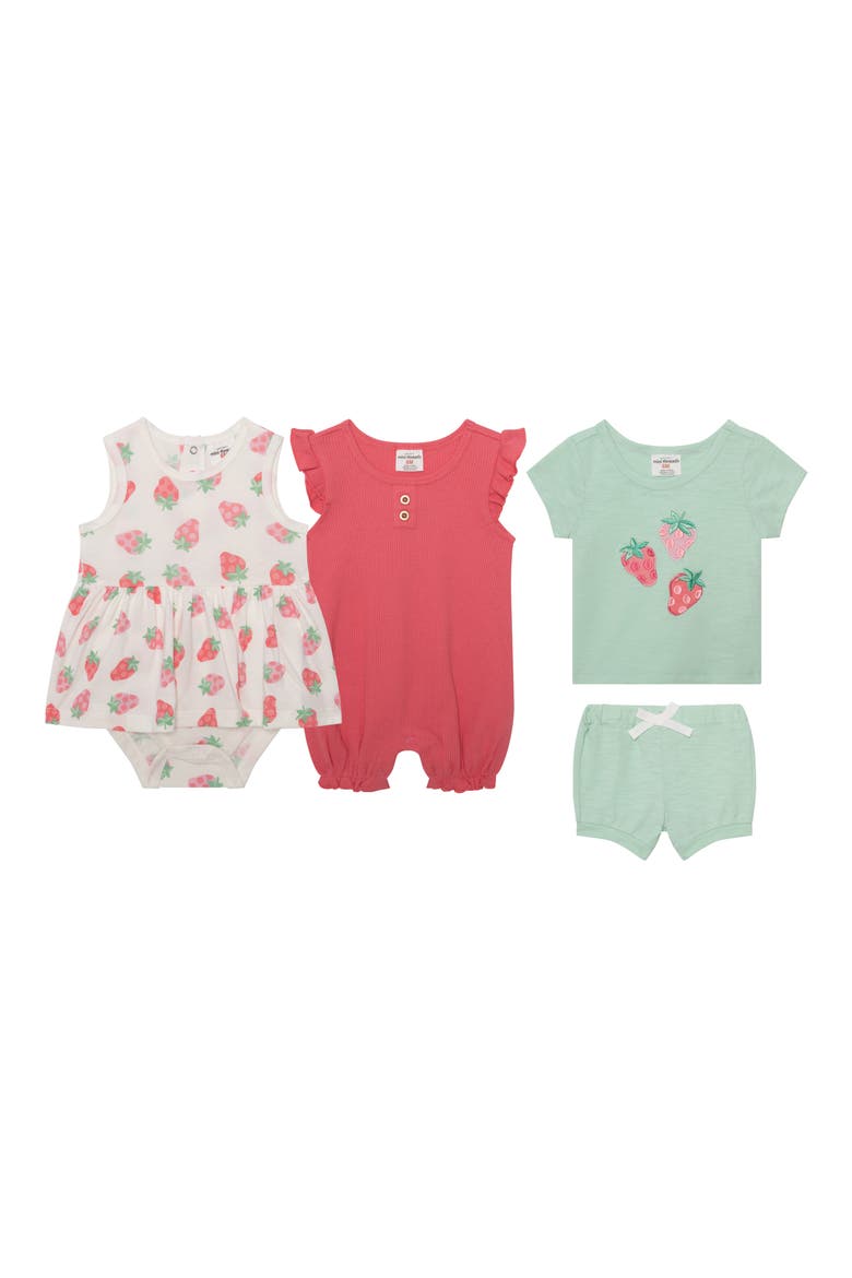 2-Rompers, Knit Short Sleeve Tee & Shorts Set, Main, color, STRAWBERRY