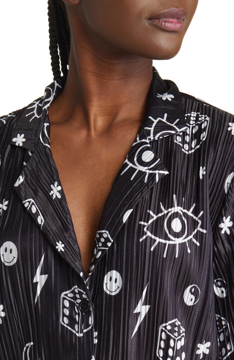 Dressed in Lala Notched Collar Plissé Top & High Waist Pants Set, Alternate, color, 