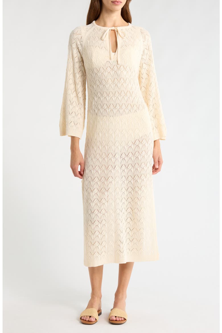 Pointelle Cover-Up Midi Sweater Dress, Main, color, NATURAL
