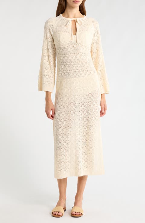 Pointelle Cover-Up Midi Sweater Dress
