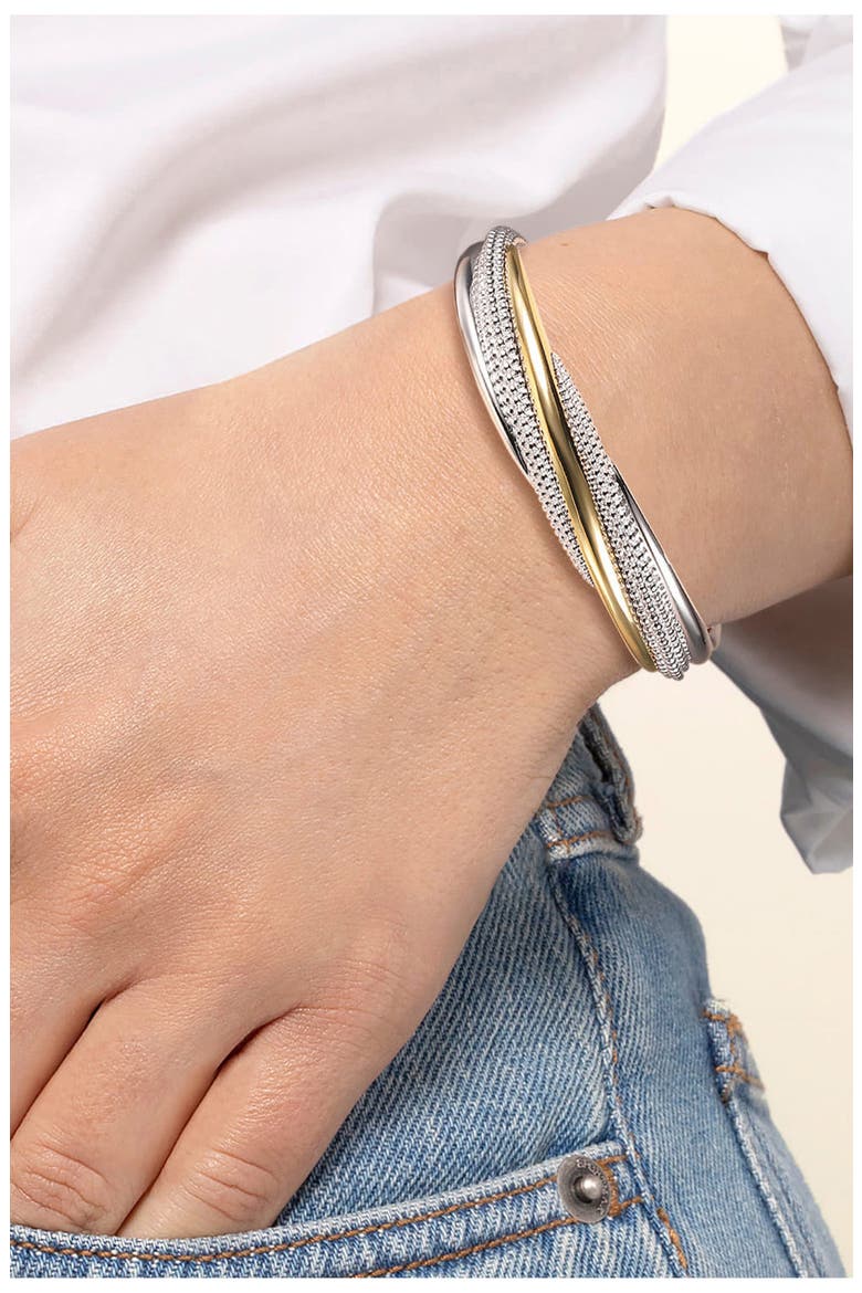 Bujukan 14k Gold & Sterling Silver Bangle, Alternate, color, STERLING / 14K YELLOW GOLD