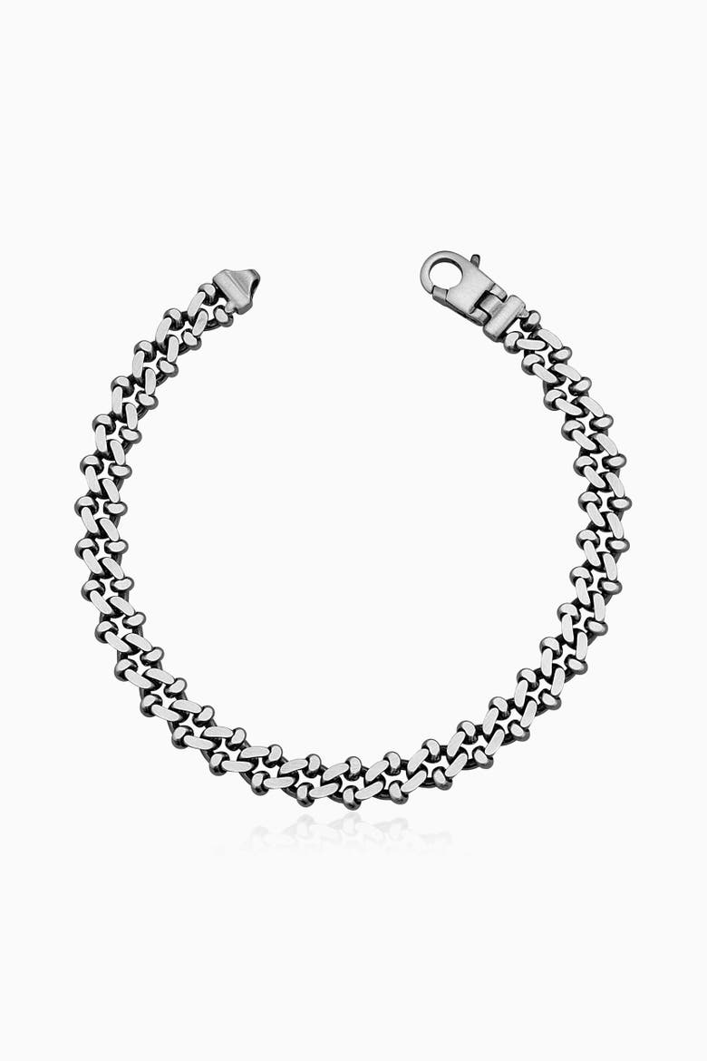 Mens On Track Link Bracelet in Sterling Silver, Main, color, Silver
