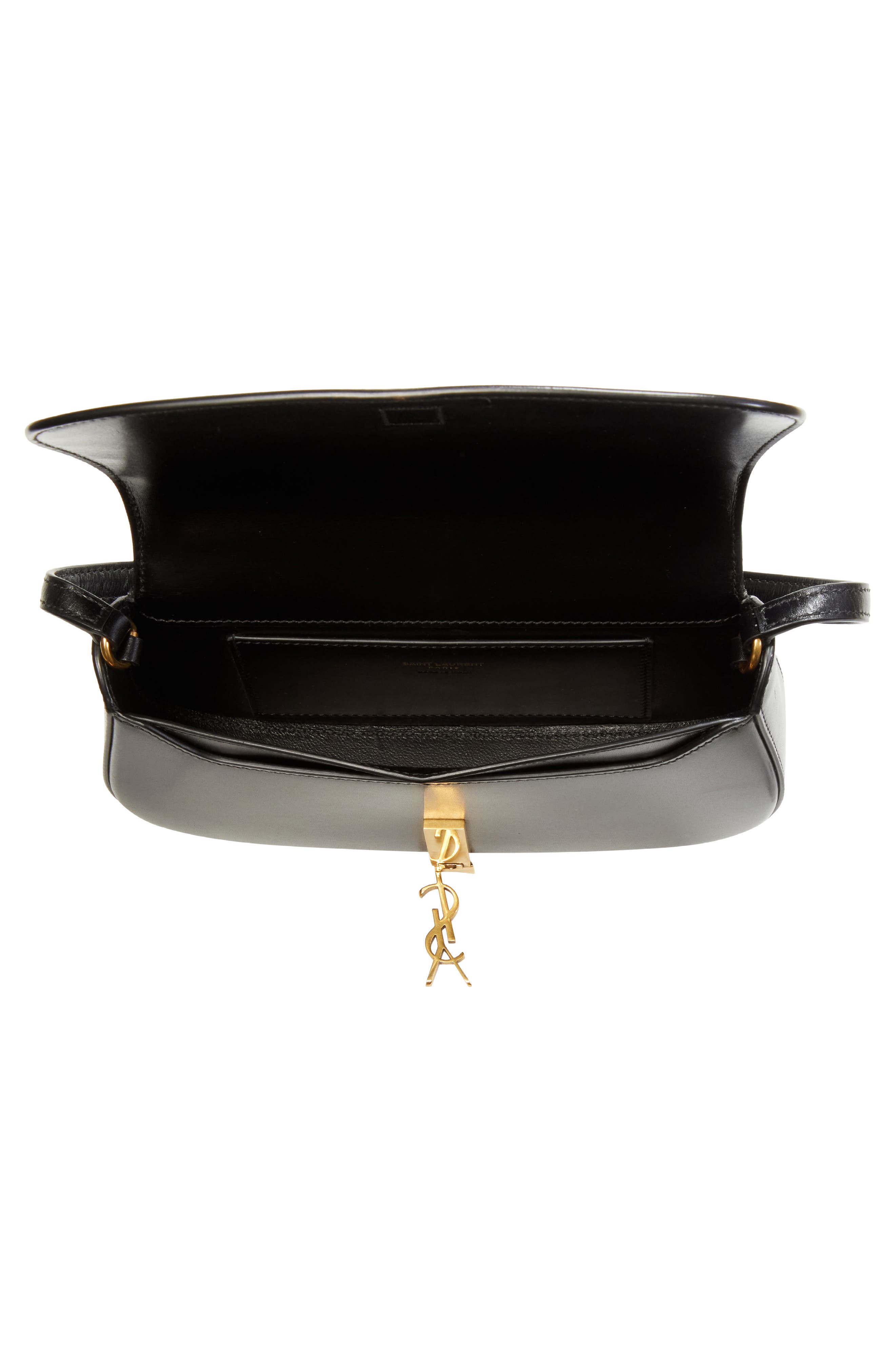 Saint Laurent Mini Cassandre Flap Leather Shoulder Bag, Alternate, color, Noir