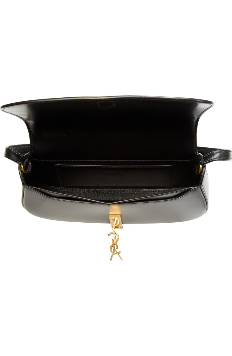 Saint Laurent Mini Cassandre Flap Leather Shoulder Bag, Alternate, color, Noir