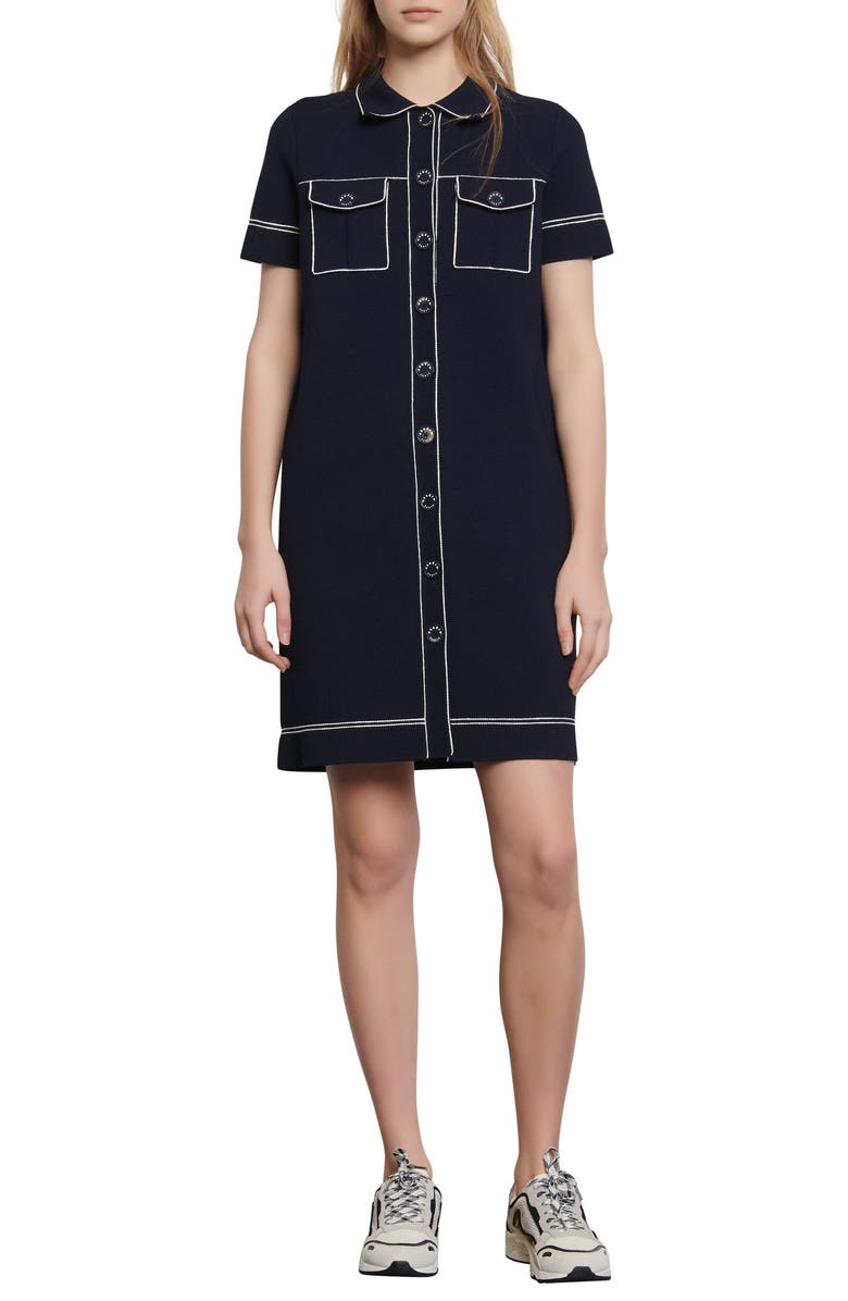 SANDRO Ralphi Topstitched Shirtdress, Main, color,