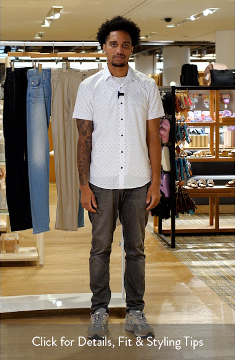 Trim Fit Abstract Star Print Short Sleeve Performance Button-Up Shirt, sales video thumbnail