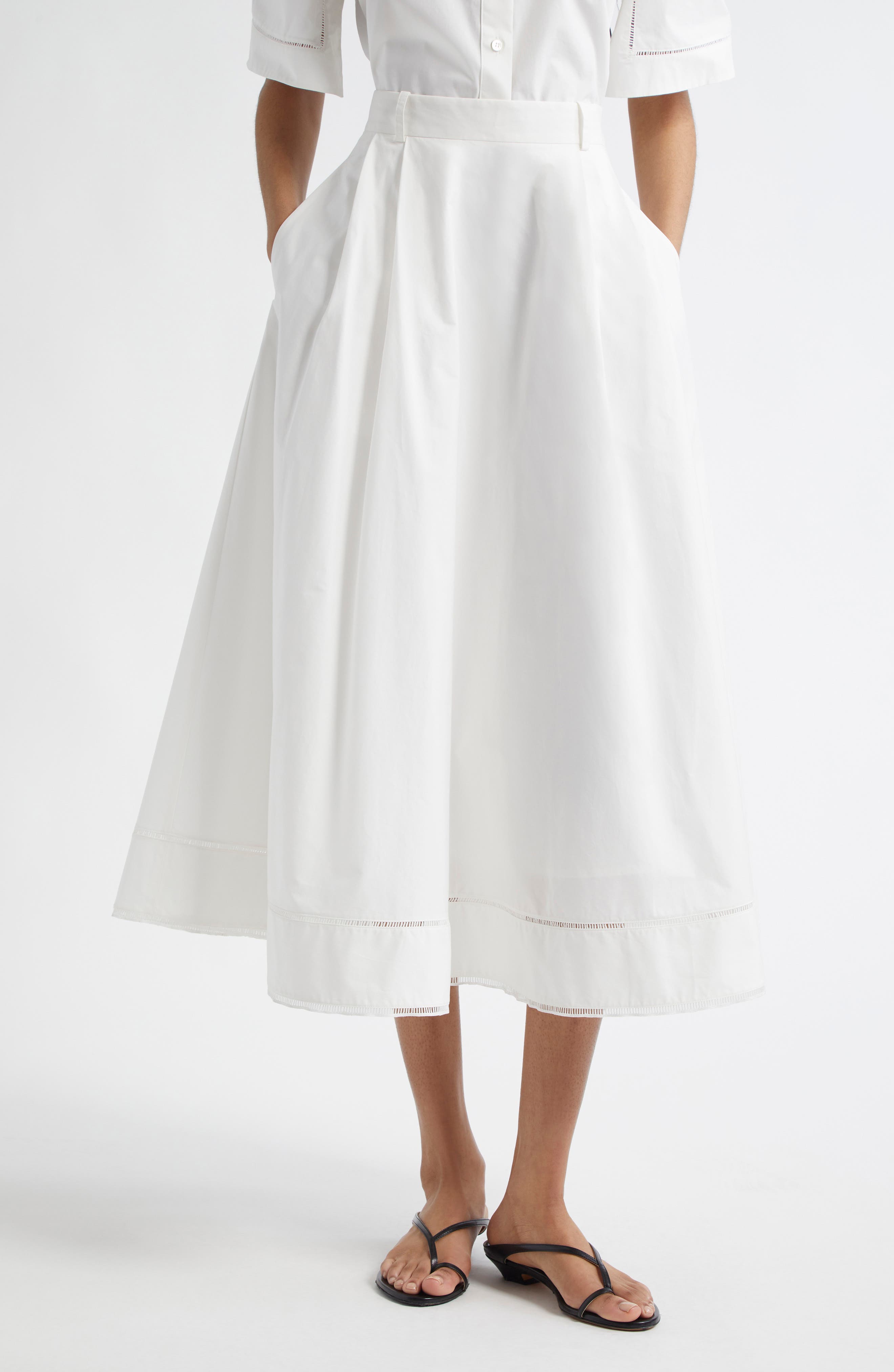 Róhe Ladder Stitch Inset Cotton Skirt