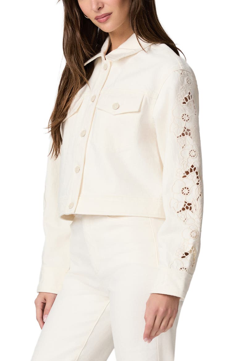 Michele Embroidered Sleeve Crop Denim Jacket, Alternate, color, TONAL ECRU