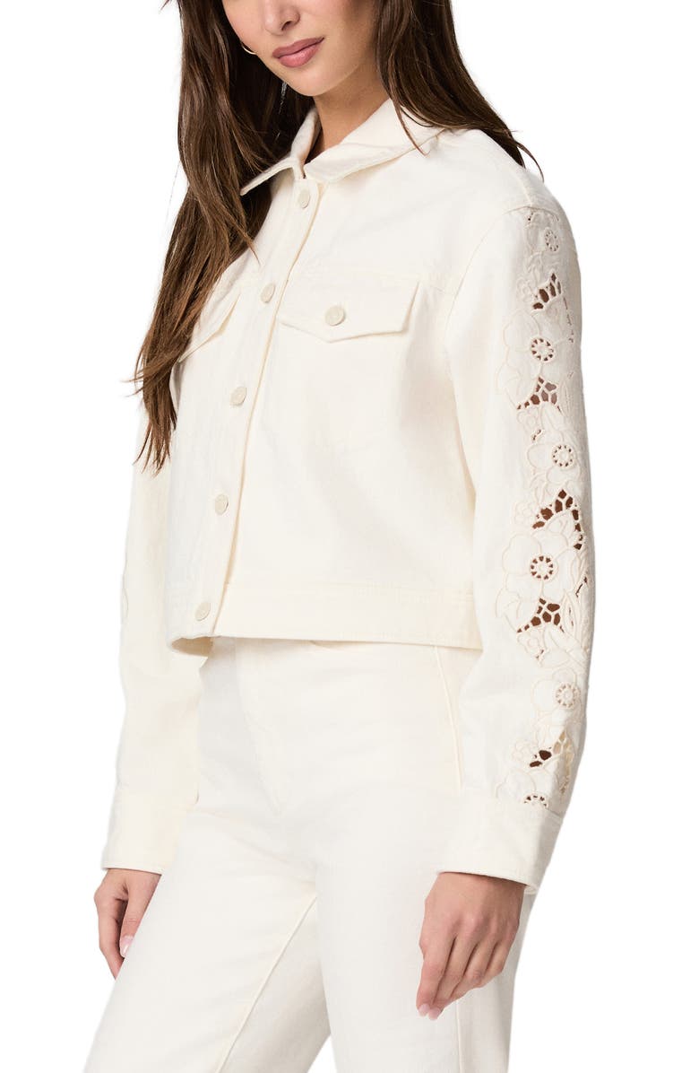 PAIGE Michele Embroidered Sleeve Crop Denim Jacket, Alternate, color, Tonal Ecru