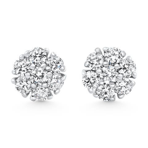1Ct Diamond Cluster Pave Studs Screwback Earrings 14k Gold Lab Grown