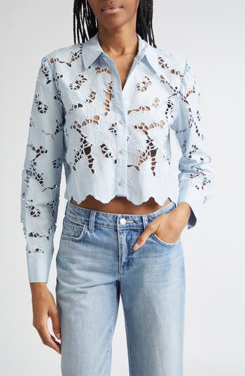 L'AGENCE Seychelle Cutwork Crop Shirt | Nordstrom