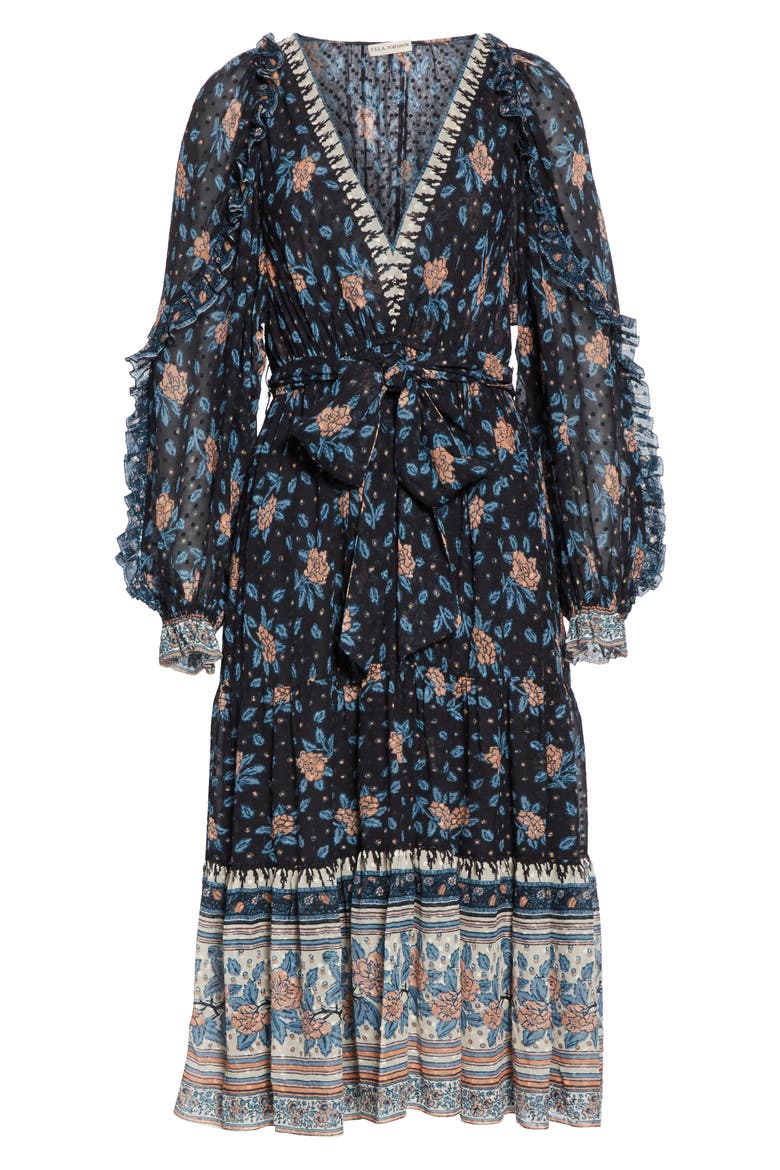 Romilly Silk Blend Jacquard Midi Dress, Alternate, color, NOIR