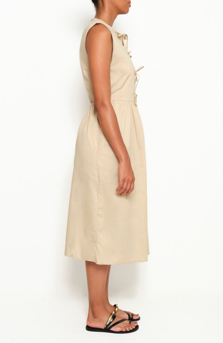 The Lulo Project Hortensia Tie Front Stretch Cotton Midi Dress, Alternate, color, Camel