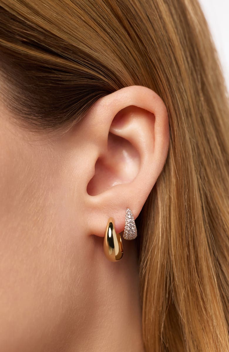 Ana Luisa Nate Pavé Huggie Hoop Earrings, Alternate, color, Yellow Gold / Clear