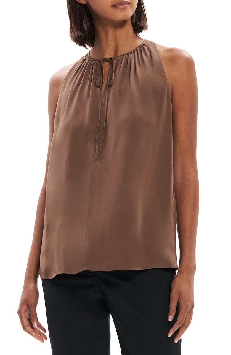 Theory Tie Neck Sleeveless Top, Alternate, color, Pecan