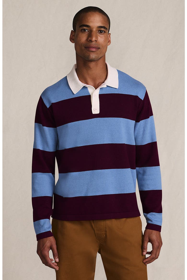 Long Sleeve Cotton Rugby Sweater Polo, Main, color, Burgundy/Persian Blue Stripe