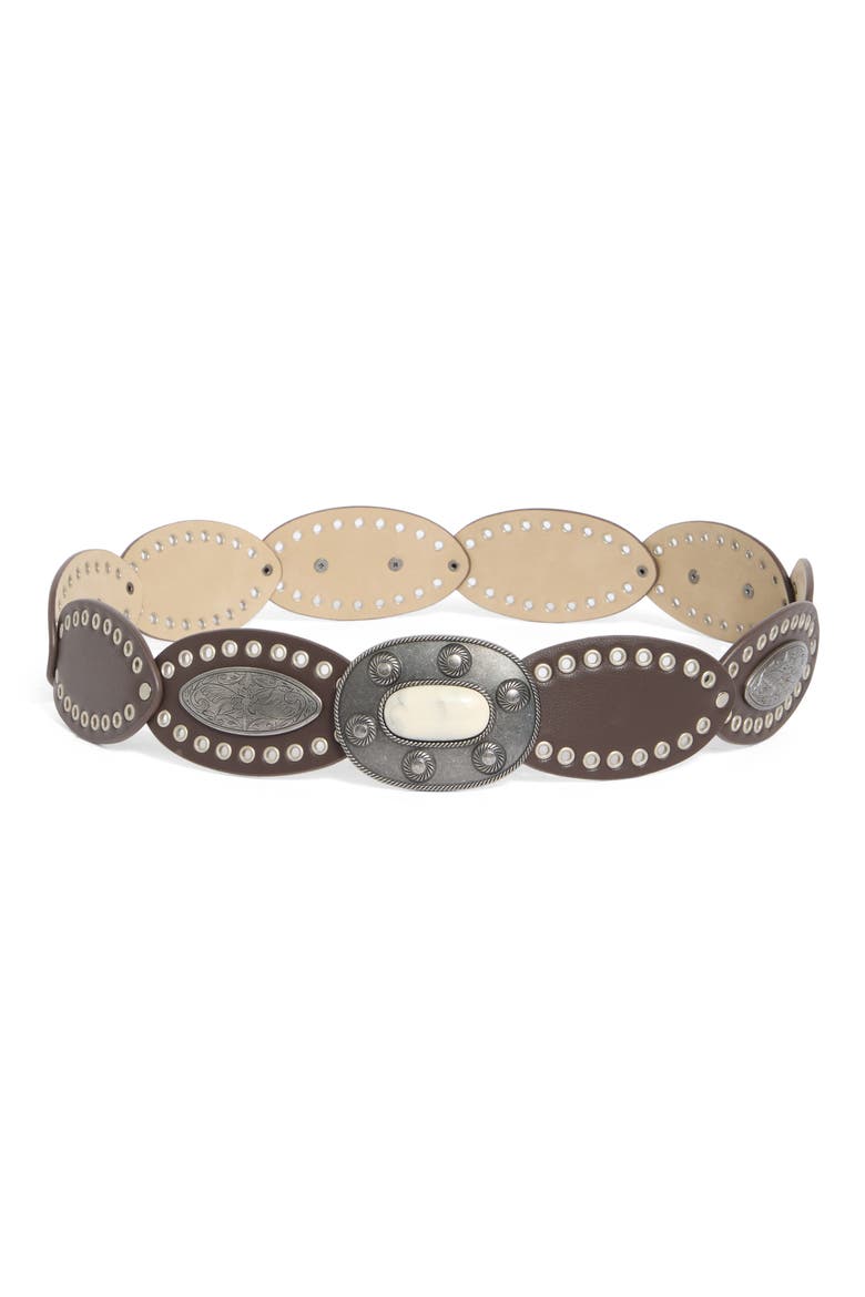 Oval Buckle Grommet Belt, Main, color, DARK BROWN