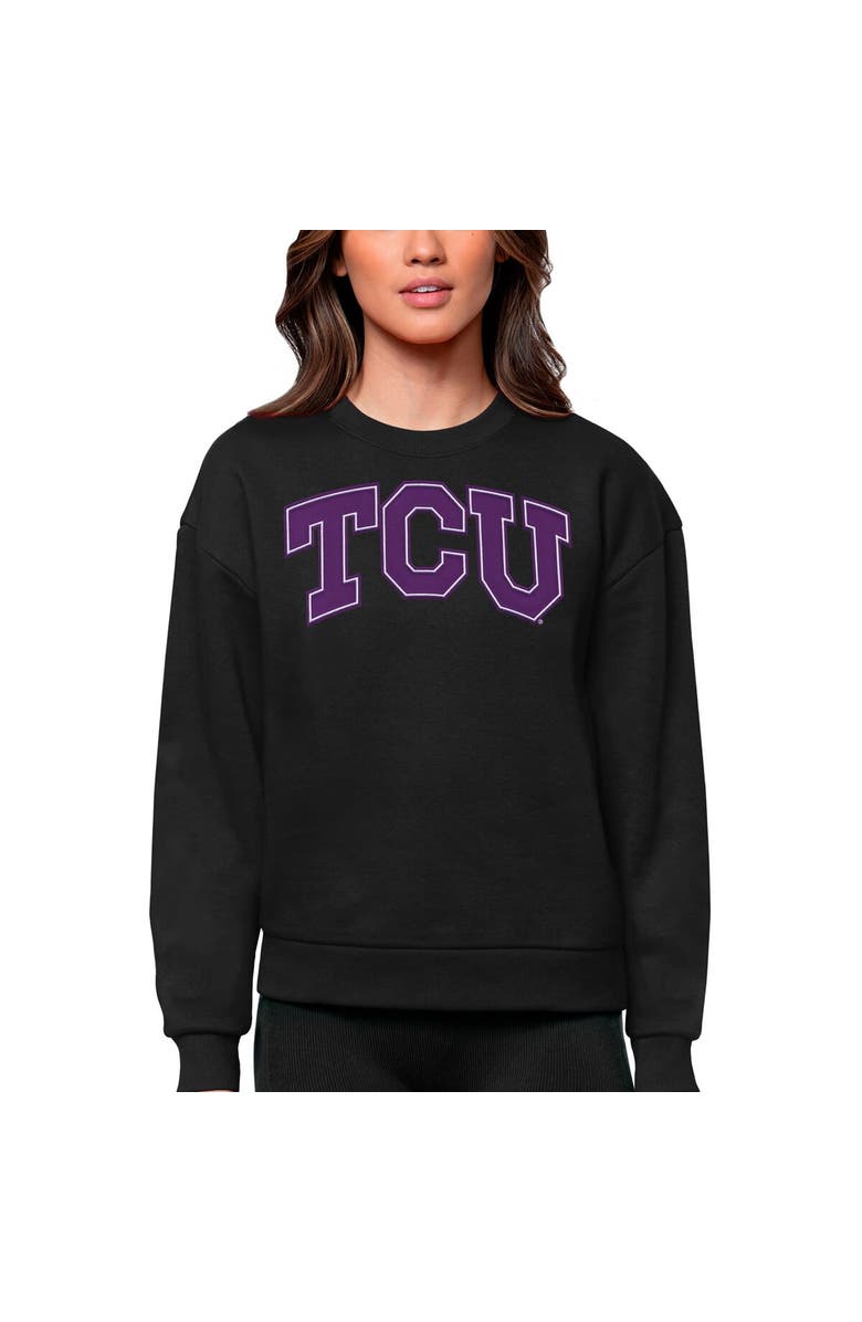 ANTIGUA Women's Antigua Black TCU Horned Frogs Victory Crewneck Pullover Sweatshirt, Main, color, Black
