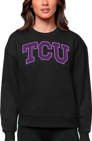 ANTIGUA Women's Antigua Black TCU Horned Frogs Victory Crewneck Pullover Sweatshirt