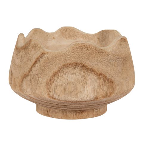 Scalloped Edge Paulownia Wood Decorative Bowl