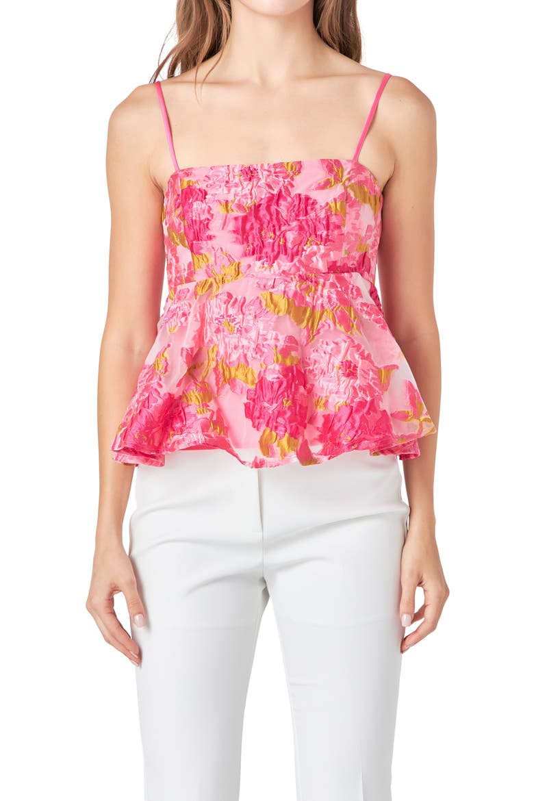 Floral Jacquard Peplum Top, Alternate, color, PINK
