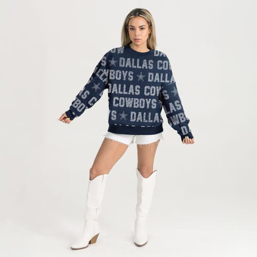 Gameday Couture Navy Dallas Cowboys Relaxed Drop Shoulder Hype Era Rhinestone Text Sweatshirt In Blue