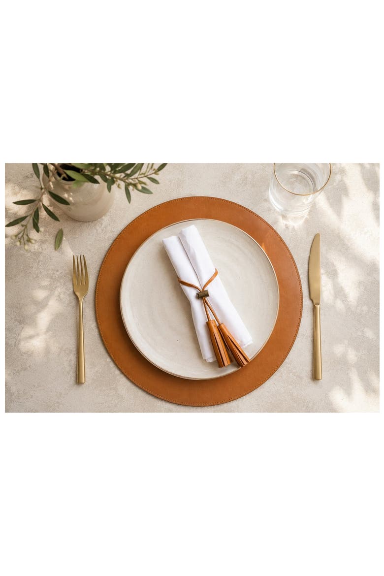 Nelson Leather Circular Placemat, Alternate, color, Tan
