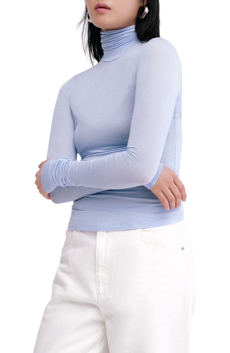 Marcella Eloise Turtleneck Semisheer Jersey Top, Alternate, color, Ice Blue