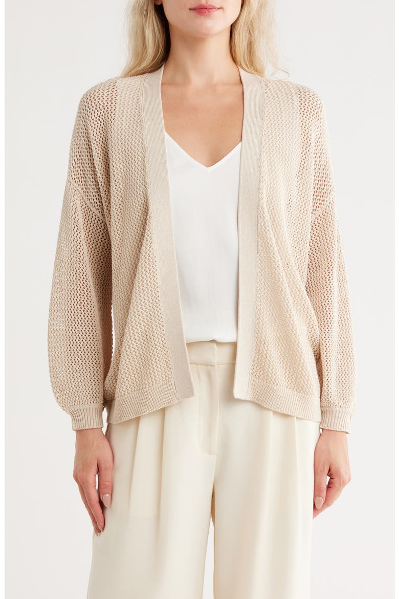 Open Stitch Front Cotton Cardigan, Main, color, BEIGE BEACH