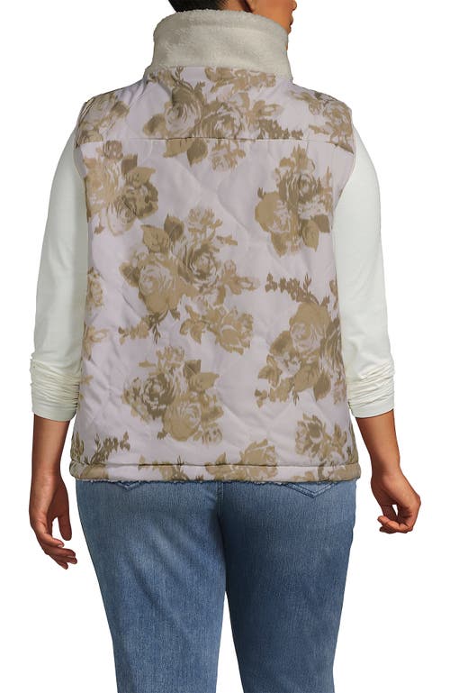Lands' End Plus Size High Pile Fleece Reversible Mixed Media Vest In Multi