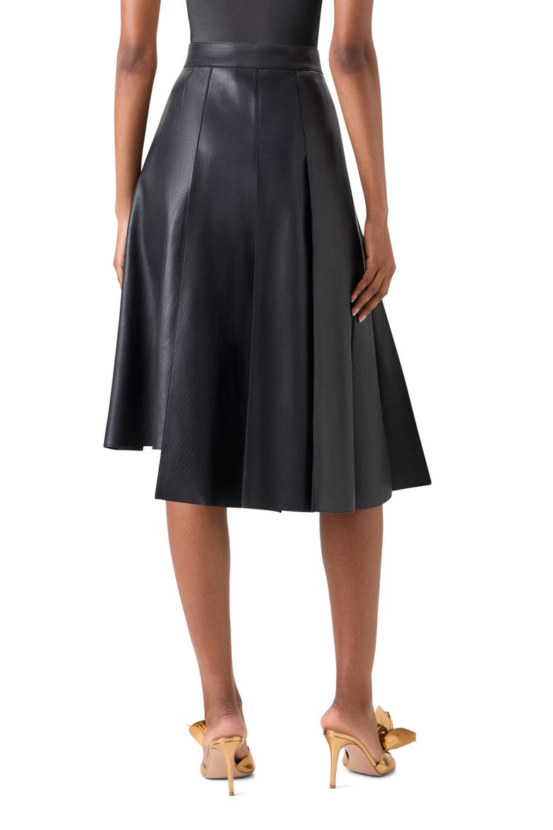 Pleated Asymmetrical Lambskin Leather A-Line Midi Skirt, Alternate, color, BLACK