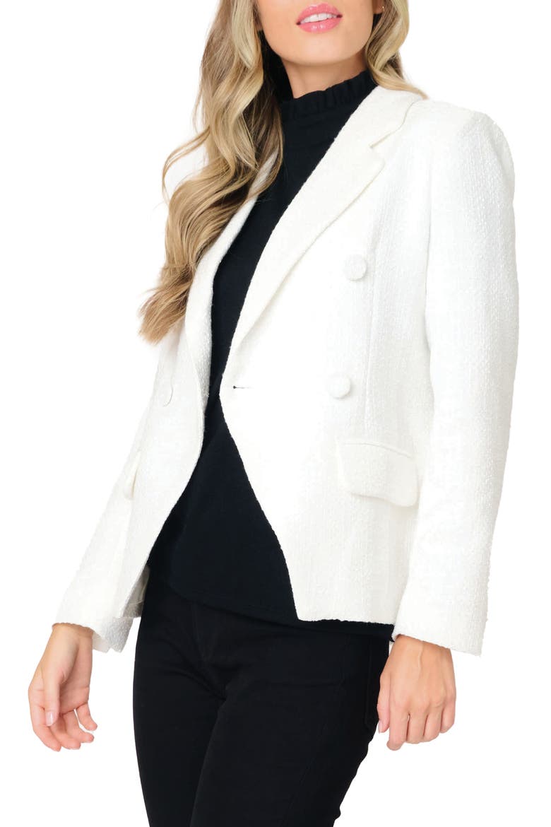 Double Breasted Bouclé Blazer, Alternate, color, OFF WHITE