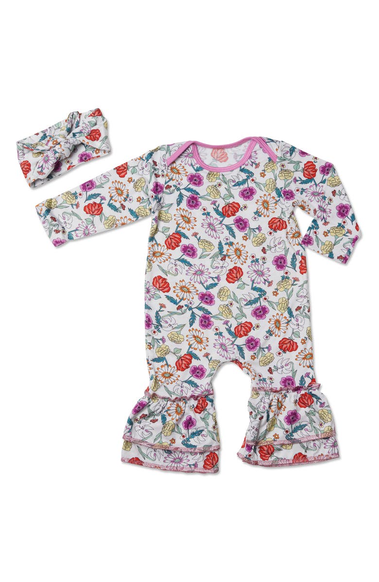 Baby Grey by Everly Grey Baby Grey Ruffle Romper & Head Wrap Set, Main, color, 