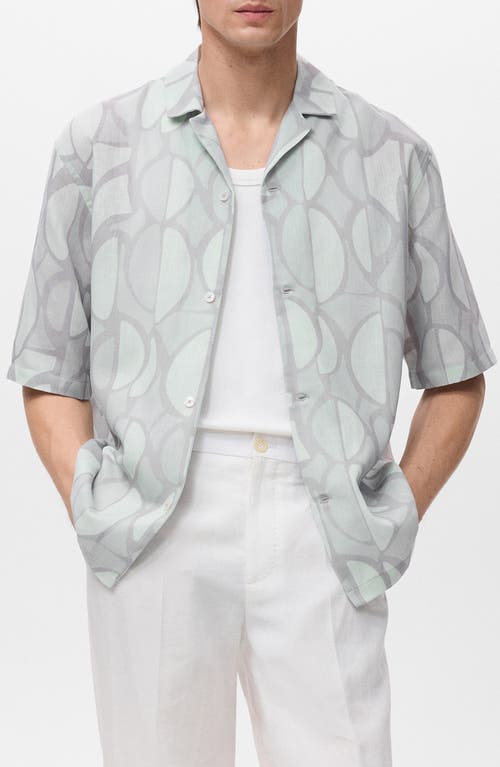 Mango Geo Print Camp Shirt In Gray