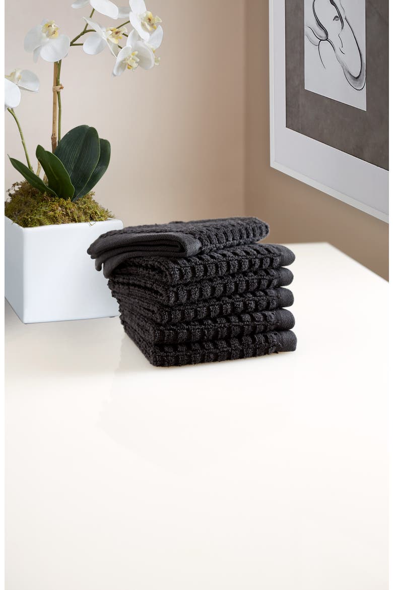 Quick Dry 6-Pack Cotton Washcloths, Alternate, color, BLACK