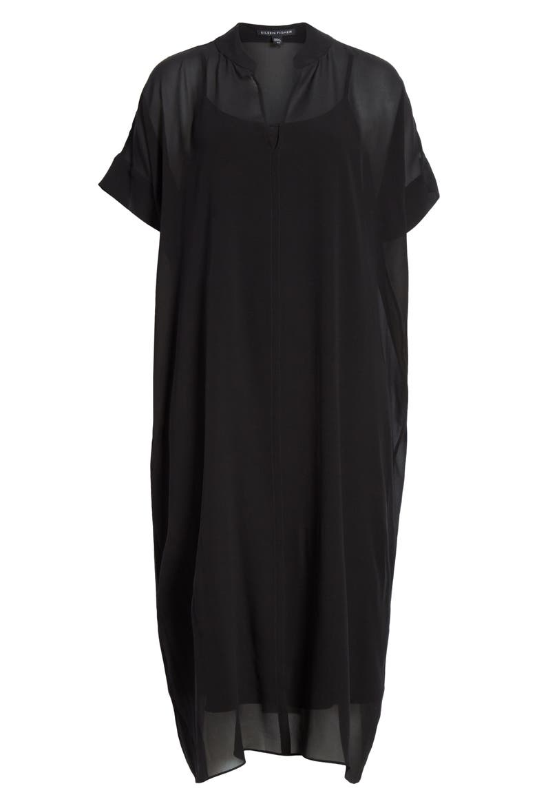 Sheer Overlay Silk Dress, Alternate, color, BLACK