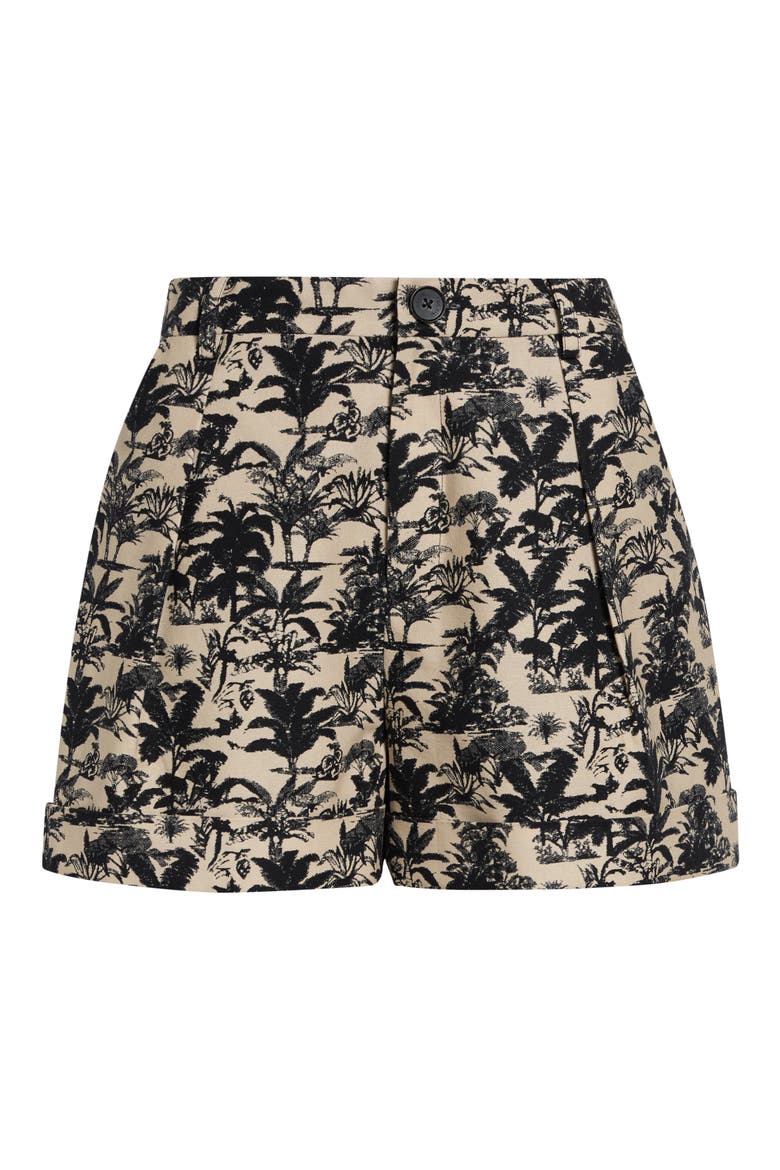 Nara Tropical Print Cuff Cotton Shorts, Alternate, color, JET/ NATURAL