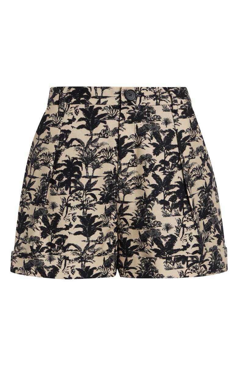 Toccin Nara Tropical Print Cuff Cotton Shorts, Alternate, color, Jet/ Natural