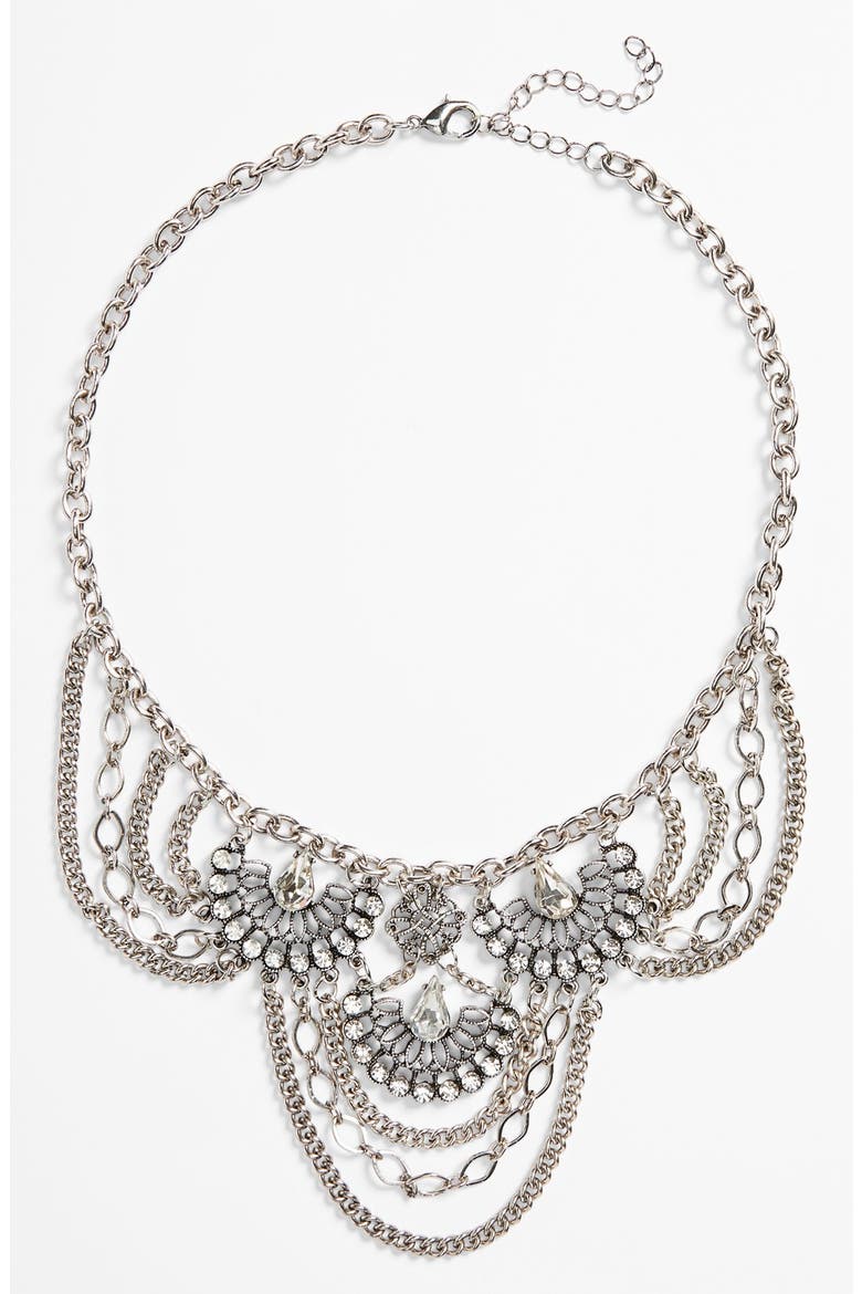 Fan Chain Statement Necklace, Alternate, color, CRYSTAL/SILVER