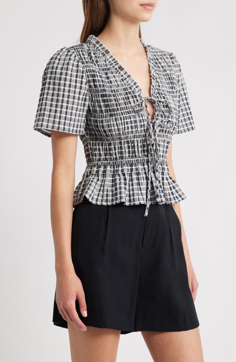 Rails Portia Stripe Smocked Ruffle Seersucker Crop Top, Alternate, color, Ash Seersucker