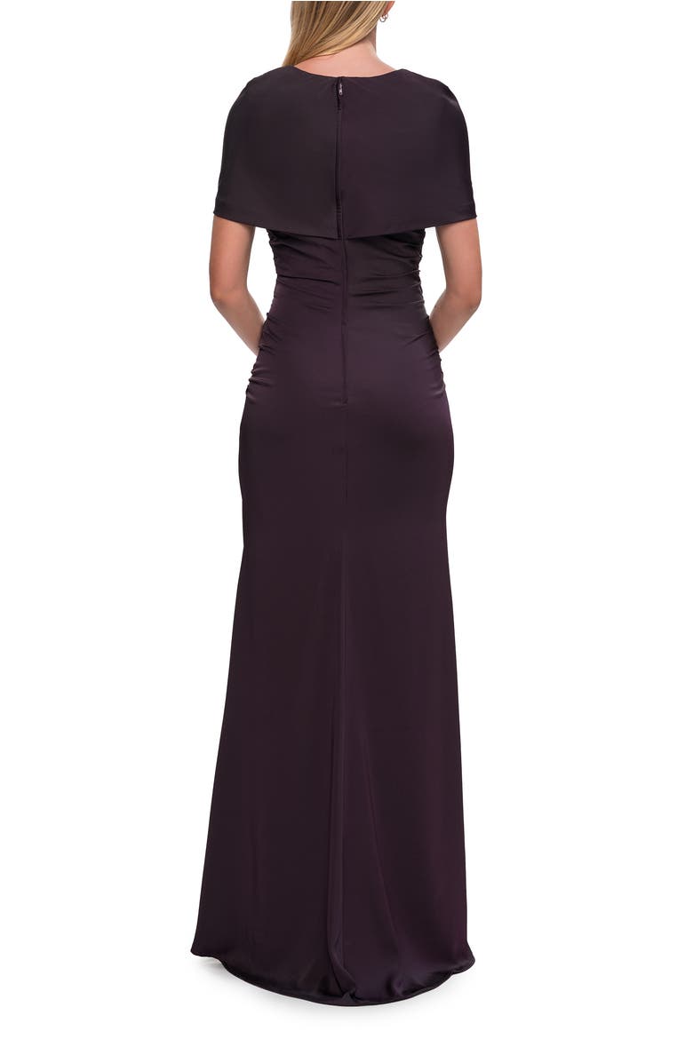 Jersey Gown with Draped Bodice and Short Sleeves, Alternate, color, Eggplant