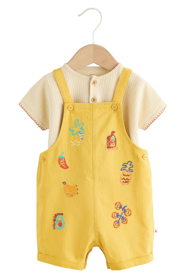 Embroidered Romper & Henley T-Shirt Set, Main, color, YELLOW
