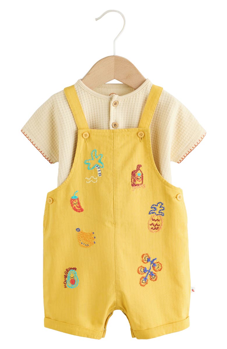 NEXT Embroidered Romper & Henley T-Shirt Set, Main, color, Yellow