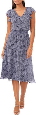 Chaus Paisley Smocked Waist Midi Dress